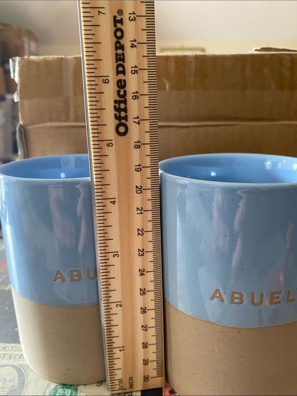 Room Essentials Tan Stoneware Mugs “ABUELA” meaning grandma. Set of 2 - Picture 5 of 7